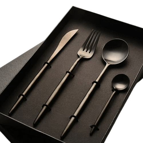 S.STEEL CUTLURY WITH BLACK BOX (BLACK) SET OF 4 PCS